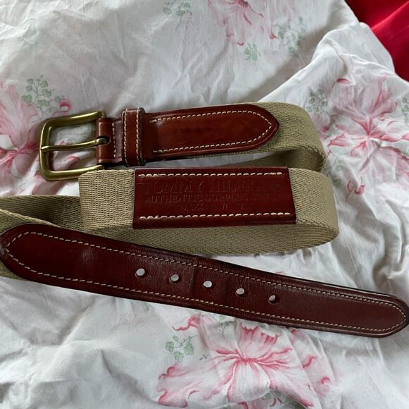 Vintage 90s TOMMY HILFIGER BELT 34 Authentic Surplus Style Leather Webbing Brass - Picture 1 of 5